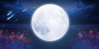 元宵节月亮深蓝色浪漫月球月亮星空流星雨展板背景